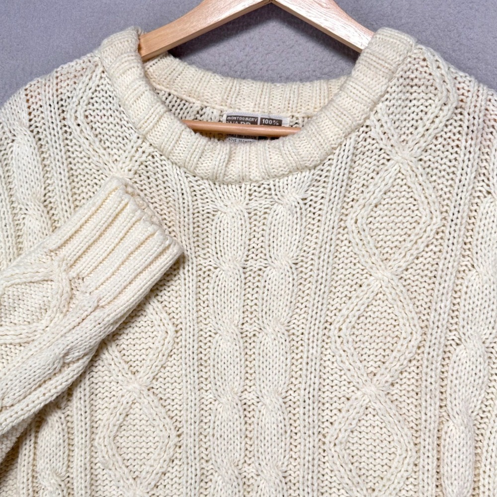Vintage Montgomery Ward Sweater Womens L Cream Cable Knit Fisherman Heritage